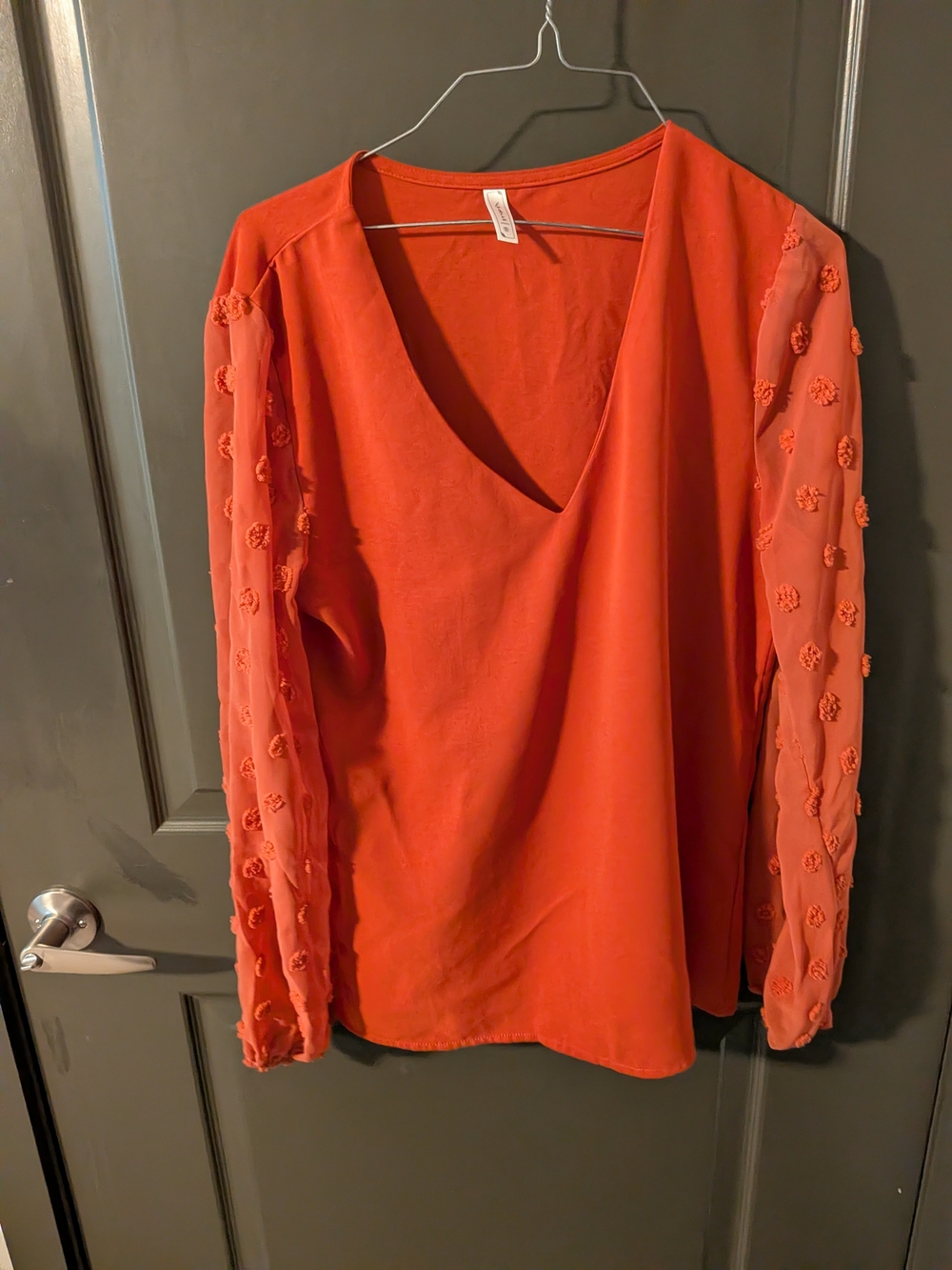 V-Neck Orange Women's Tunic with Floral-Appliqué Sleeves